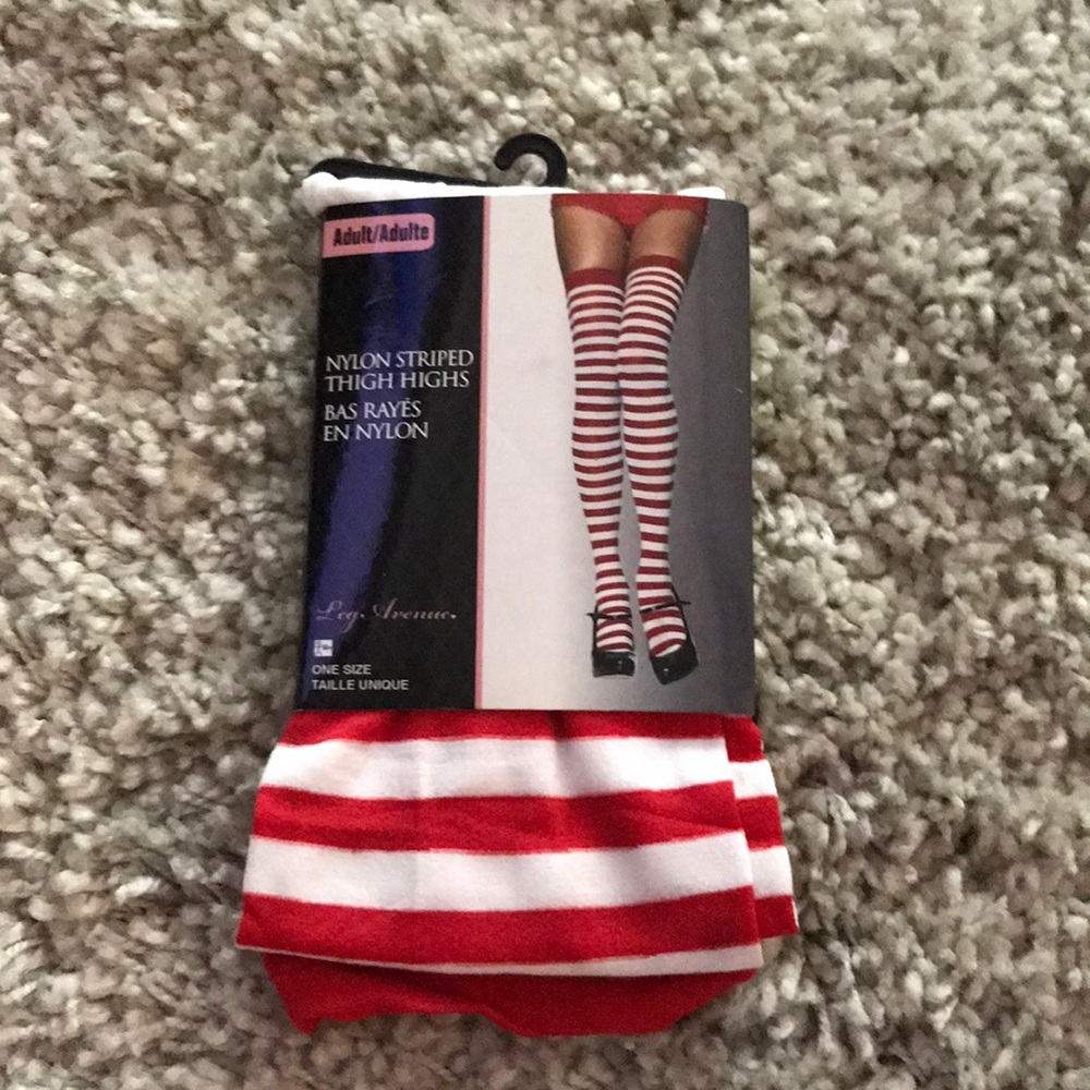 Nylon striped thigh highs